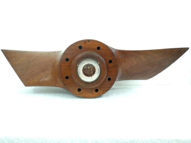 Antique Original Large 32´´ Wooden Propeller Plane Axis With Working Barometer Antique Original Large 32´´ Wooden Propeller Plane Axis With Working Barometer