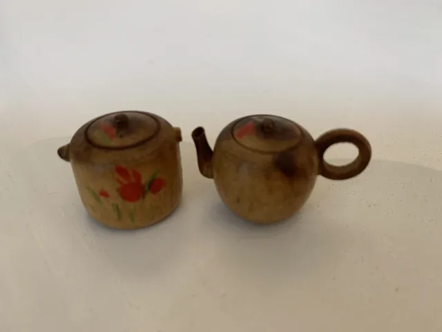 Vintage Dolls Wooden Dolls House Miniature Teapot and Storage Caddy