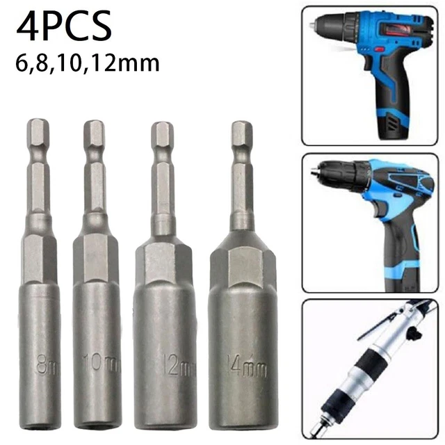 4PCS 80mm Length 1/4 Hex DriveSocket  Impact Nut Bolt Drill Bits 8/10/12/14mm