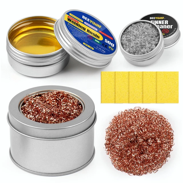 BEEYUIHF 5 in 1 Soldering Iron Tip Cleaning Kit Tinner Cleaner with Rosin Flux