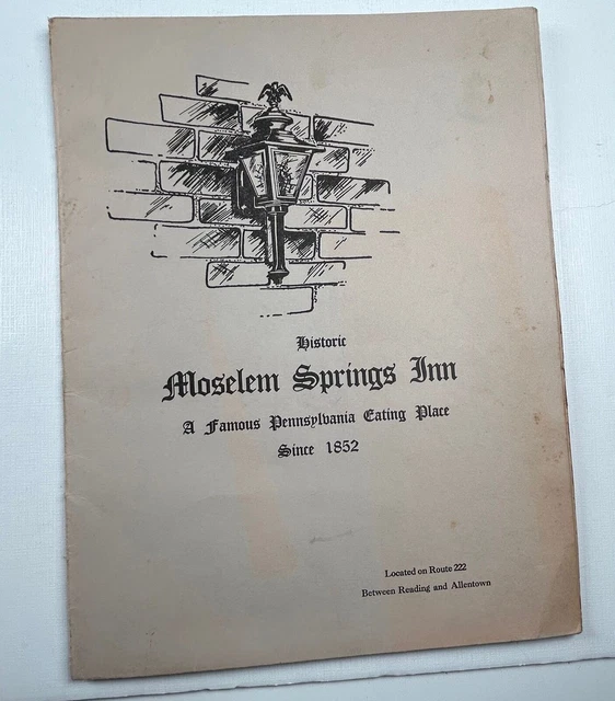 Vintage Restaurant Menu Moselem Springs Inn Between Reading Allentown PA