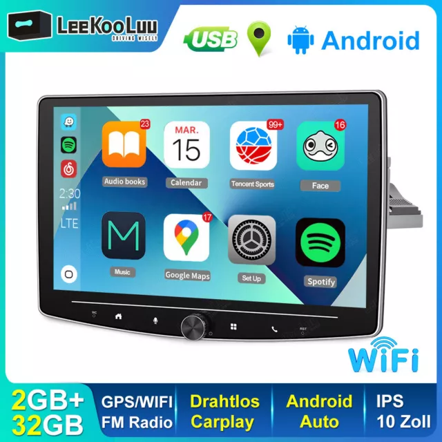 10" Android Single 1 DIN Autoradio Drehbarer Bildschirm Carplay GPS Navi WiFi BT