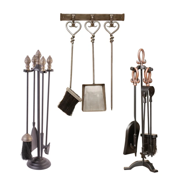 Juego de herramientas Fire Companion junto a la chimenea 5 piezas soporte de cepillo de póquer chimenea de hierro fundido