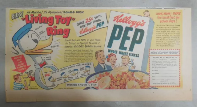 Kellogg's Pep Cereal Ad: Donald Duck Living Toy Ring 1949 Size: 7.5 x 15 inches