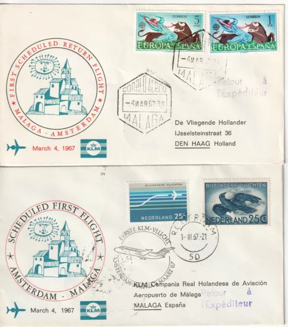 Spain 1967 First flight cover ffc Malaga Amsterdam + Amsterdam Malaga