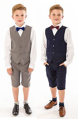 Boys Suits, 4 Piece Short Set Suit, Grey Navy Suit Wedding Page boy Baby Boys