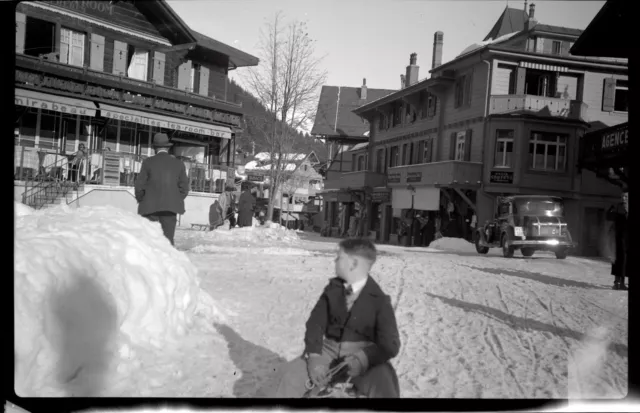 City Ski Resort Mountain Snow Car - Antique Photo Negative Year 1930