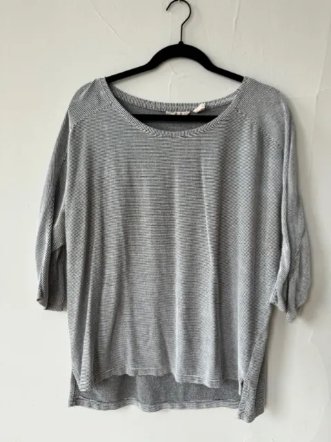Christian Siriano New York Gray and White Striped Top, Size L, 3/4 length sleeve