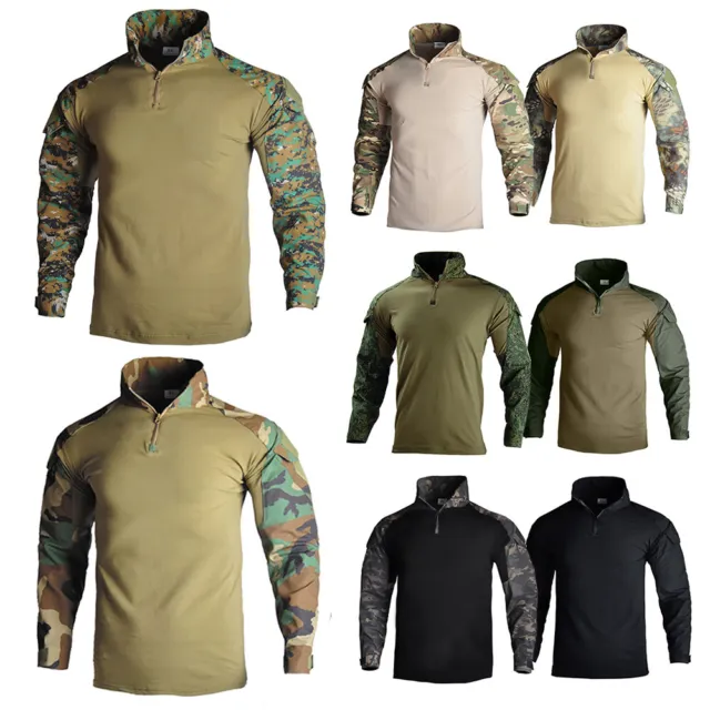 Pull De Combat Camouflage Tactique Pour Hommes Col Roulé Hauts À Manches F