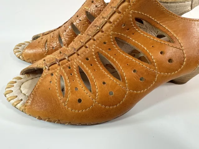 Pikolinos Women 6.5-7 US Slingback Sandals Brown Leather Peep Toe Cutout Sandal