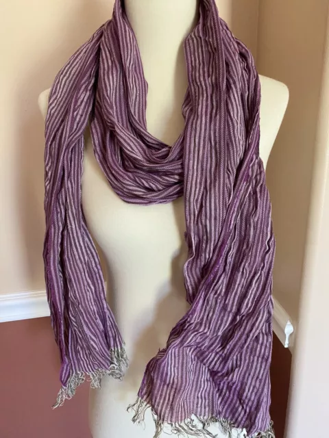 Eileen Fisher Multi-Color Hand-loomed Striped Cotton Blend Scarf Purple Pink