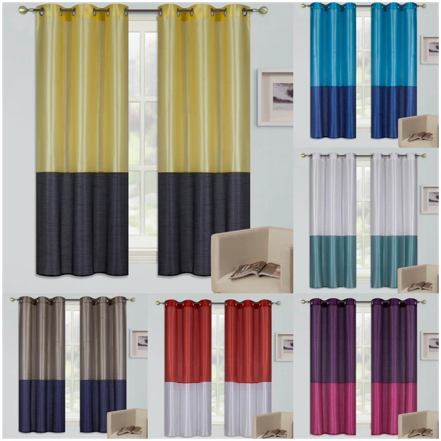 2Pc Set Fashion Semi-Sheer 2 Mix Color Grommet Window Curtain Panel Drape 95"L