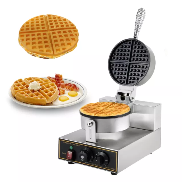 110V Commercial Electric Single Rotary Waffle Maker Cake Baker Machine NEW