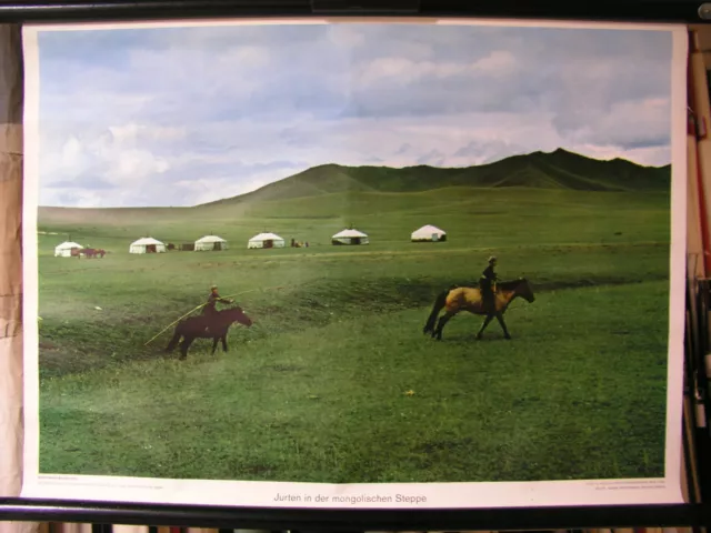 Schulwandbild Wall Picture Old Yurts Mongolian Steppe Asian 71x51