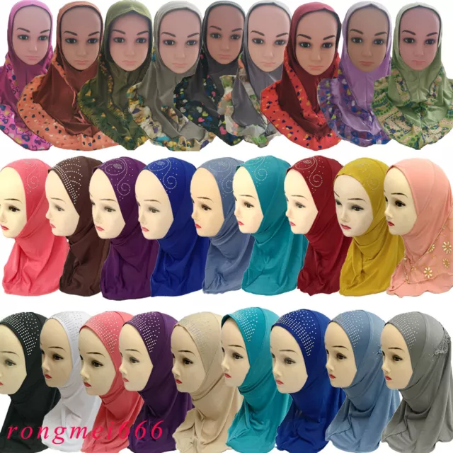 Muslim Kids Girls Hijab Scarf Islamic Children Hot Drilling Scarf Headscarf 2-6Y