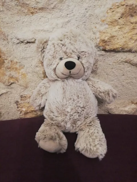 Doudou Peluche Han Ours Beige Gris Chiné Blanc Fourrure Tout Doux