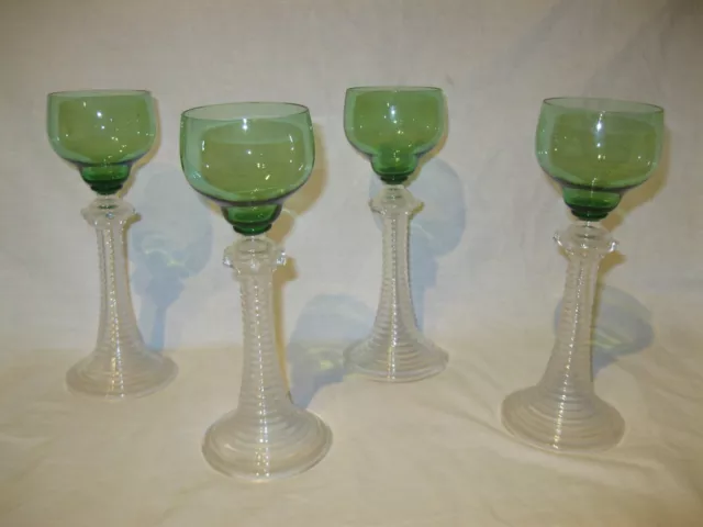 🍷 Vintage Lot x4 Ancien VERRE À VIN BLANC d'ALSACE ROEMER ? en CRISTAL Table