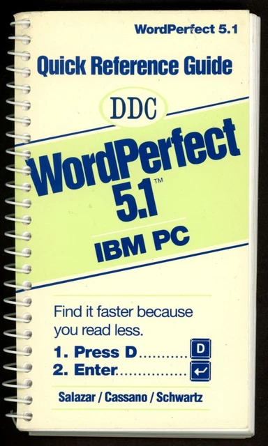 QUICK REFERENCE GUIDE For Word Perfect 5.1 (1990) - Handy, Useful Guide ...