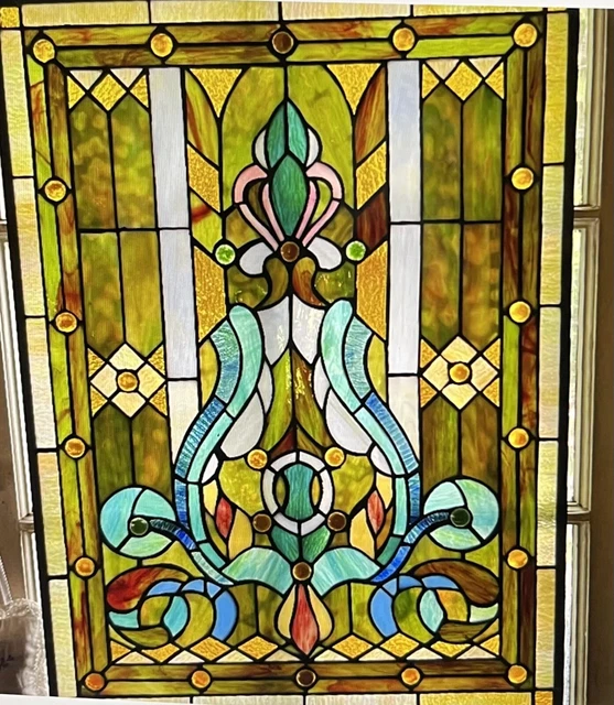 25x18 Victorian Royal Tiffany style stained glass window panel