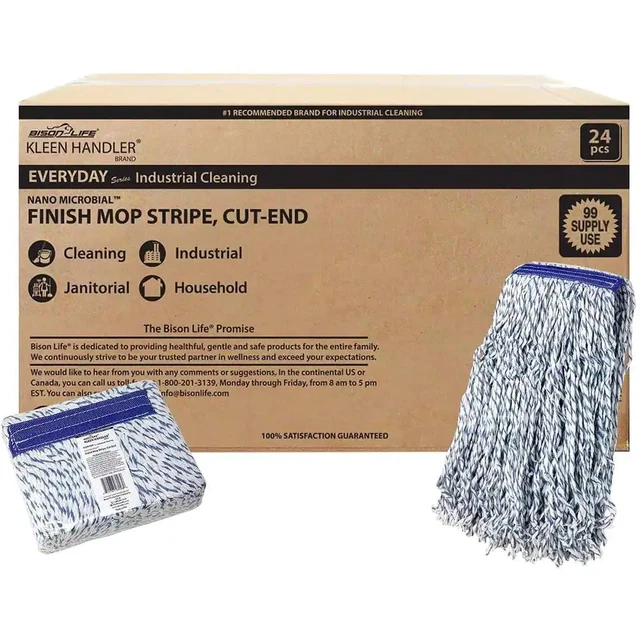 1.25 In. Blue/White, Cut End Finish Mop, Universal Headband Maximum Absorption F