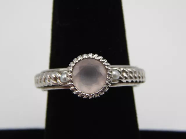 Atelier Anthony Nak Sterling Silver Light Pink Quartz Pearl Rope Ring Sz7 Mexico
