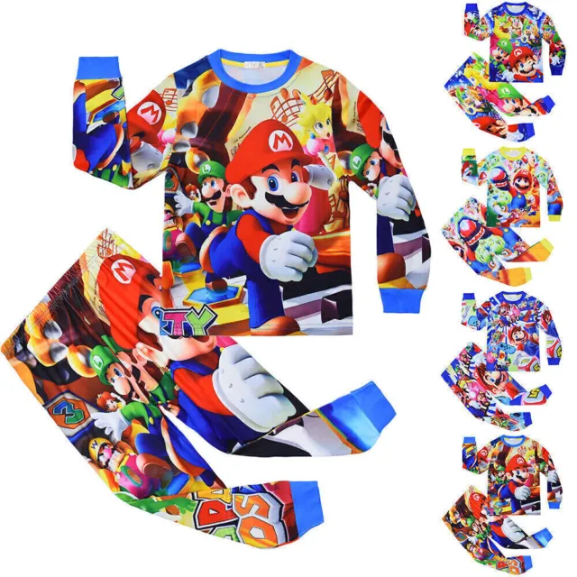 Super Mario Bros Graphic Print Kid Pajamas Set PJS Sleepwear Girls/Boys Pyjamas