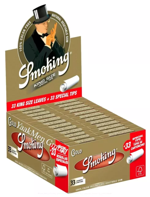 1 Box Smoking GOLD King Size Papers 24 x 33 Blättchen mit 24 x 33 Filtertips