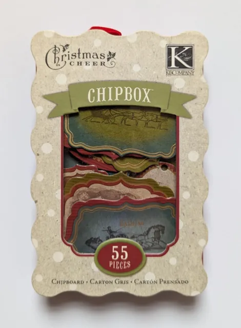 Frases y etiquetas de alegría navideña de K&Company ChipBox acentos de álbum de recortes
