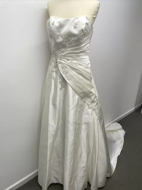 Hilary Morgan Ivory Wedding Dress Hand Beaded Ballgown Long Train Size 14 B14