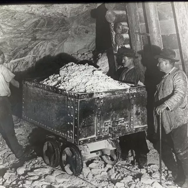 Vtg Magic Lantern Glass Slide Photo Men Working In A Salt Mine Cart