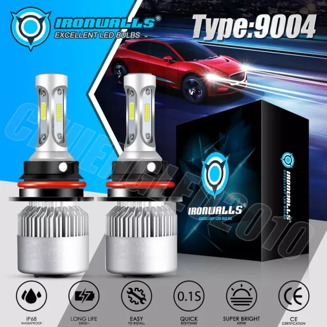 9004 HB1 LED Headlight Kit Hi/Lo Beam 2000W 300000LM Car Light Bulbs 6000K White