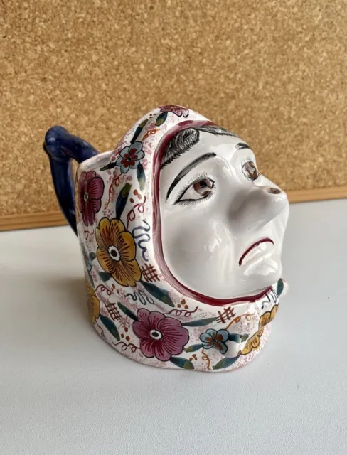 Vintage Conimbriga Ceramic Face Jug Vase Hand-Painted Pottery Made In Portugal