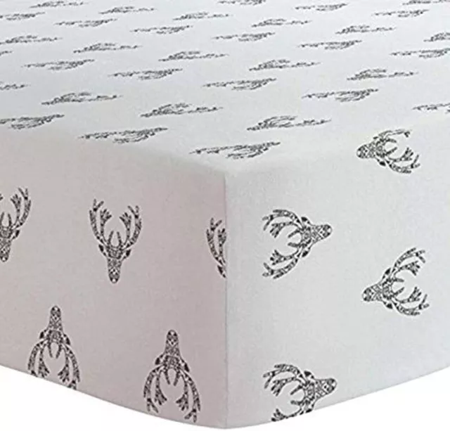 Kushies Cotton Flannel Baby Crib Sheet, Elasticized, Deer Black & White, 28"x52"