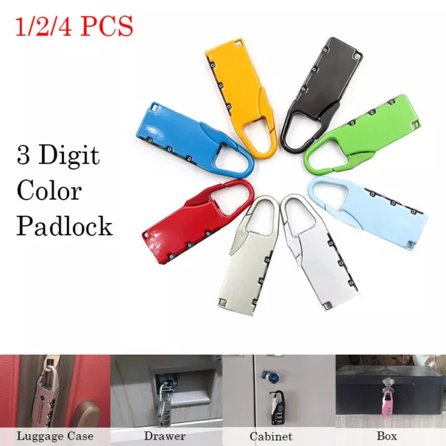 1/2/4pcs 3 Digit Travel Padlock  Suitcase Luggage Bag Small Security Gym Lock