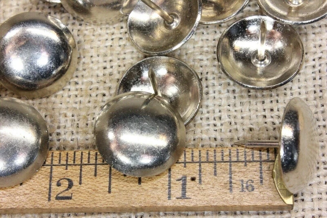 10 old Nickel on Solid BRASS TACKS 7/8” round head vintage 1957 furniture feet 2