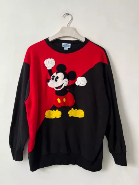 Disney MICKEY MOUSE Sweatshirt Medium Red Black OFFICIAL Vintage 80s