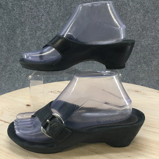 Ecco Sandals Womens 38 Thong Black Leather Toe-Post Casual Wedge Comfort Slip On