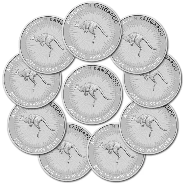 x10 2024 KANGOUROU AUSTRALIE ONCE ARGENT 1$ SILVER OZ 9999 KANGAROO PERTH MINT