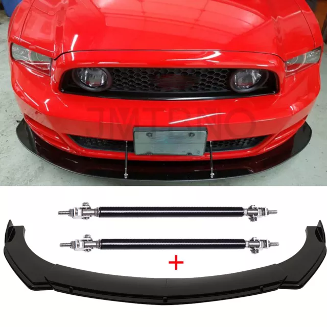 For Ford Mustang 2000-2021 Black Front Bumper Lip Spoiler Splitter + Strut Rods For Ford Mustang 2000-2021 Black Front Bumper Lip Spoiler Splitter + Strut Rods