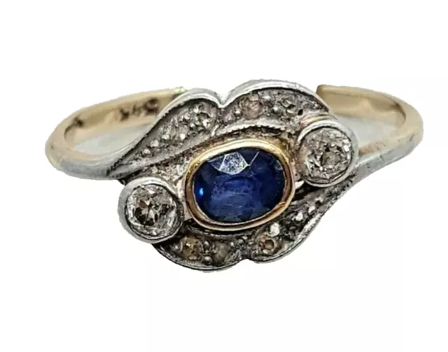 Ring mit Saphir und Brillanten 0,14 ct. Altschliff 14K. 585er bicolor Gr. 51