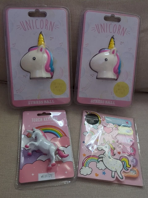 Unicorn Gift Combo X 4 Items, Torch Keyring, Sticky Notes And 2 Stress Squeezers