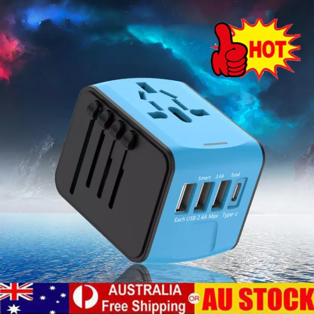 World Wide Travel Adapter Multi Plug Universal Charger UK EU AU US USB Port TM