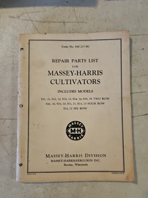 Vintage 1955 Massey Harris Cultivators Repair Parts List.  Various Models