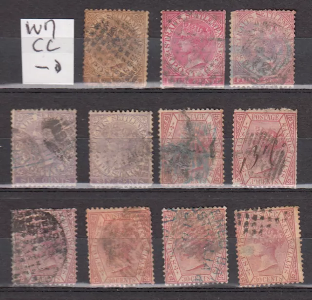 STRAITS SETTLEMENTS 1867  1872 WM CC  lot  11 stamps  british colonies malaysia