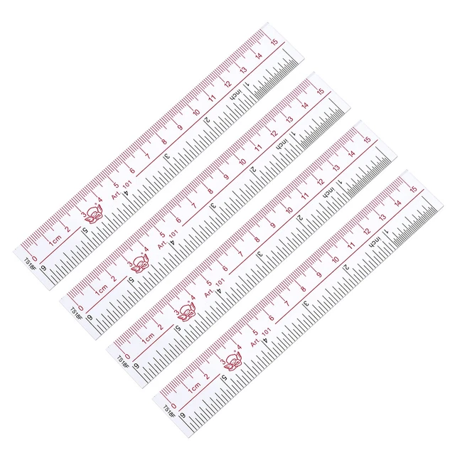 Straight Ruler 15cm 6 Inch Metric Double Scale Plastic Measuring Tool Clear 4pcs