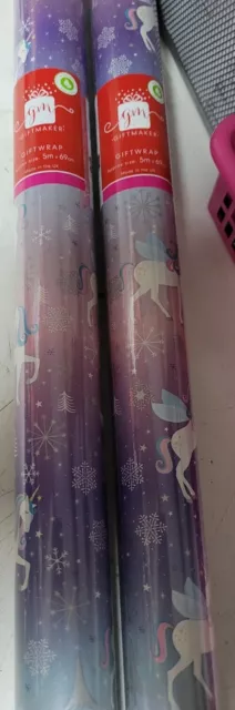 Paquete de 2 rollos de papel envolvente de Navidad 5M para regalo regalo envoltura lila UNICORNIO 3