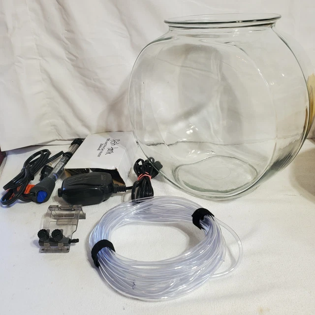 Classic Drum-style, Clear Glass Goldfish Bowl 2-gallon w/ Accessories