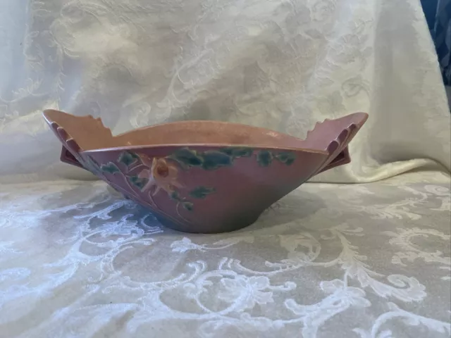 Roseville Pottery Columbine Console Bowl, Shape 404-10” Red (Pink) 1941