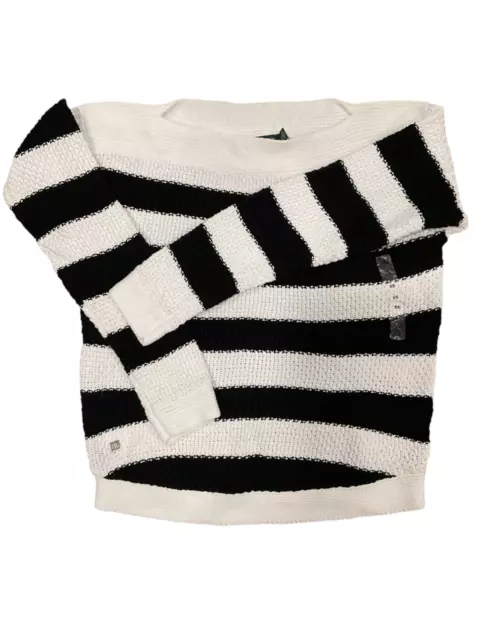 LAUREN by Ralph Lauren Womens Black White Stripe Knit Sweater Size XS