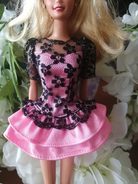 VINTAGE BARBIE DOLL Dress Outfit Clothes Lace Pink Black